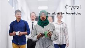  Presentation with team building - Presentation theme with multi-ethnic-startup-business-team background and a light gray colored foreground