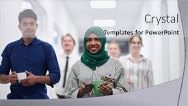  Presentation with building team - Cool new slide set with multi-ethnic-startup-business-team backdrop and a light gray colored foreground