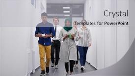  Presentation with building team - Presentation design enhanced with multi-ethnic-startup-business-team background and a light gray colored foreground