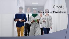  Presentation with building team - Presentation theme with multi-ethnic-startup-business-team background and a light gray colored foreground