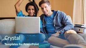  Presentation with ethnic - Audience pleasing presentation theme consisting of multi ethnic students couple preparing for exams backdrop and a ocean colored foreground