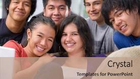  Presentation with youthful - PPT theme enhanced with multi-ethnic students in pose background and a coral colored foreground