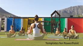  Presentation with yoga in school - Presentation having multi ethnic students in school background and a gold colored foreground