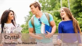  Presentation with ethnic group - Colorful slides enhanced with multi ethnic students walking backdrop and a coral colored foreground