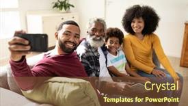  Presentation with living room family - Colorful PPT theme enhanced with multi-generation-african-american-family backdrop and a tawny brown colored foreground