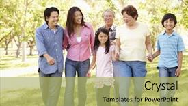  Presentation with generation family farm - Beautiful slide deck featuring multi-generation asian family walking backdrop and a yellow colored foreground