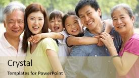  Presentation with generation - Audience pleasing theme consisting of multi-generation chinese family backdrop and a soft green colored foreground