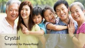  Presentation with generation - PPT layouts featuring multi-generation chinese family background and a soft green colored foreground