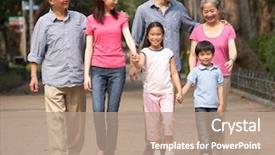  Presentation with walking together - Slides enhanced with multi-generation chinese family background and a coral colored foreground