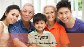  Presentation with generation family farm - Cool new PPT theme with portrait of multi-generation chinese family relaxing at home together backdrop and a coral colored foreground