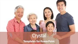  Presentation with generation - PPT layouts consisting of multi-generation chinese family background and a coral colored foreground