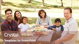  Presentation with generation family farm - Cool new PPT theme with multi generation family at picnic backdrop and a coral colored foreground