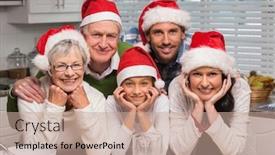  Presentation with generation - Beautiful theme featuring multi-generation family baking together at home in the kitchen backdrop and a coral colored foreground