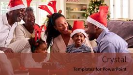  Presentation with christmas presents - PPT theme with multi-generation-family-celebrate-christmas background and a tawny brown colored foreground