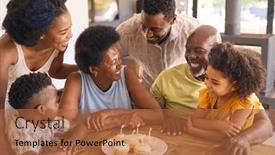 Presentation with celebrate - Presentation design featuring multi-generation-family-celebrate-grandmother background and a red colored foreground
