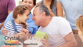  Presentation with multi - Slide set having multi generation family celebrating birthday background and a coral colored foreground