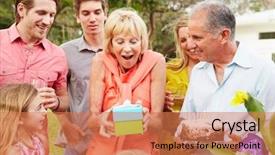  Presentation with generation family farm - Colorful presentation enhanced with multi generation family celebrating birthday backdrop and a coral colored foreground