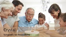  Presentation with generation family farm - Beautiful slide deck featuring family celebrating grandfather's birthday backdrop and a coral colored foreground