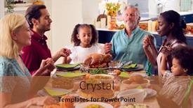  Presentation with family prayer - Presentation theme featuring multi-generation-family-celebrating-thanksgiving background and a coral colored foreground