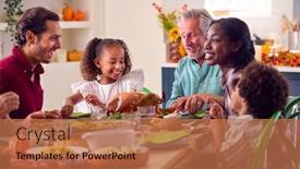  Presentation with generation family farm - Slides having multi-generation-family-celebrating-thanksgiving background and a coral colored foreground