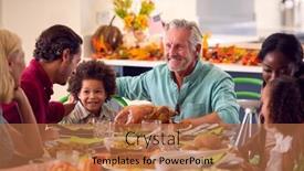  Presentation with thanksgiving - Presentation theme having multi-generation-family-celebrating-thanksgiving background and a coral colored foreground