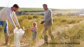  Presentation with beach litter - Colorful presentation theme enhanced with multi-generation-family-collecting-litter backdrop and a gold colored foreground