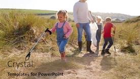  Presentation with beach litter - Amazing presentation theme having multi-generation-family-collecting-litter backdrop and a coral colored foreground
