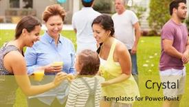  Presentation with generation family farm - Audience pleasing presentation consisting of multi generation family enjoying party backdrop and a yellow colored foreground