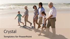  Presentation with holding hands family walking - Slide set with multi-generation family holding hands background and a coral colored foreground