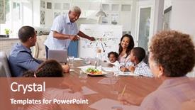  Presentation with meeting family - Cool new PPT theme with multi generation family home meeting backdrop and a coral colored foreground