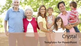  Presentation with generation family farm - Slide set featuring multi-generation family in park background and a coral colored foreground