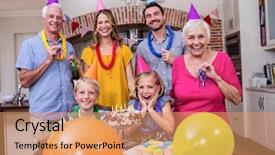  Presentation with illustration for 75th birthday party - Presentation with multi-generation family in party background and a coral colored foreground