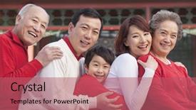 Presentation with traditional chinese funeral - Presentation theme featuring multi-generation family in traditional background and a coral colored foreground