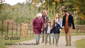  Presentation with walk - Beautiful PPT theme featuring multi generation family on autumn backdrop and a coral colored foreground