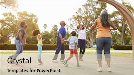  Presentation with multi sports soccer football basketball - Presentation theme enhanced with multi generation family playing basketball background and a mint green colored foreground