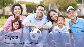  Presentation with multi - Audience pleasing slide set consisting of multi generation family playing soccer backdrop and a light blue colored foreground