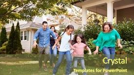  Presentation with multi sports soccer football basketball - Audience pleasing PPT theme consisting of multi generation family playing soccer backdrop and a tawny brown colored foreground