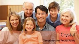  Presentation with generation - Presentation design enhanced with multi-generation family portrait background and a coral colored foreground