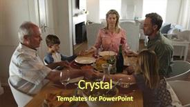  Presentation with dining table - Colorful slide set enhanced with multi-generation family praying backdrop and a tawny brown colored foreground
