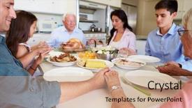  Presentation with family prayer - Slides consisting of four generations - multi-generation family saying prayer background and a coral colored foreground