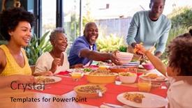  Presentation with generation - Presentation featuring multi-generation-family-sitting-around background and a coral colored foreground