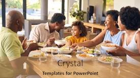  Presentation with generation - Presentation theme consisting of multi-generation-family-sitting-around background and a coral colored foreground