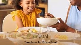  Presentation with generation - PPT theme consisting of multi-generation-family-sitting-around background and a coral colored foreground