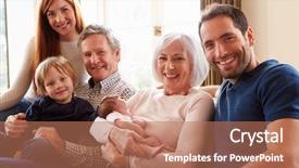  Presentation with baby foot newborn and family - Slides featuring multi generation family sitting background and a coral colored foreground