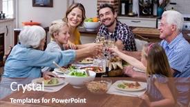  Presentation with toasting - Slides having multi-generation family toasting glass of wine while having mea background and a violet colored foreground