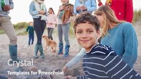  Presentation with toasting - Audience pleasing slides consisting of multi-generation-family-toasting-marshmallows backdrop and a ocean colored foreground