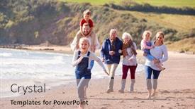  Presentation with generation family farm - PPT layouts consisting of multi-generation-family-walking-along background and a soft green colored foreground