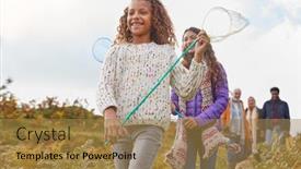  Presentation with fishing nets - PPT theme featuring multi-generation-family-walking-through background and a gold colored foreground