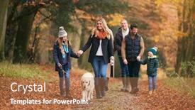  Presentation with family pet - Slide set featuring multi-generation-family-walking background and a coral colored foreground