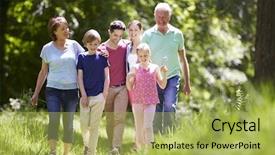  Presentation with generation - Cool new slide deck with multi generation family walking backdrop and a yellow colored foreground